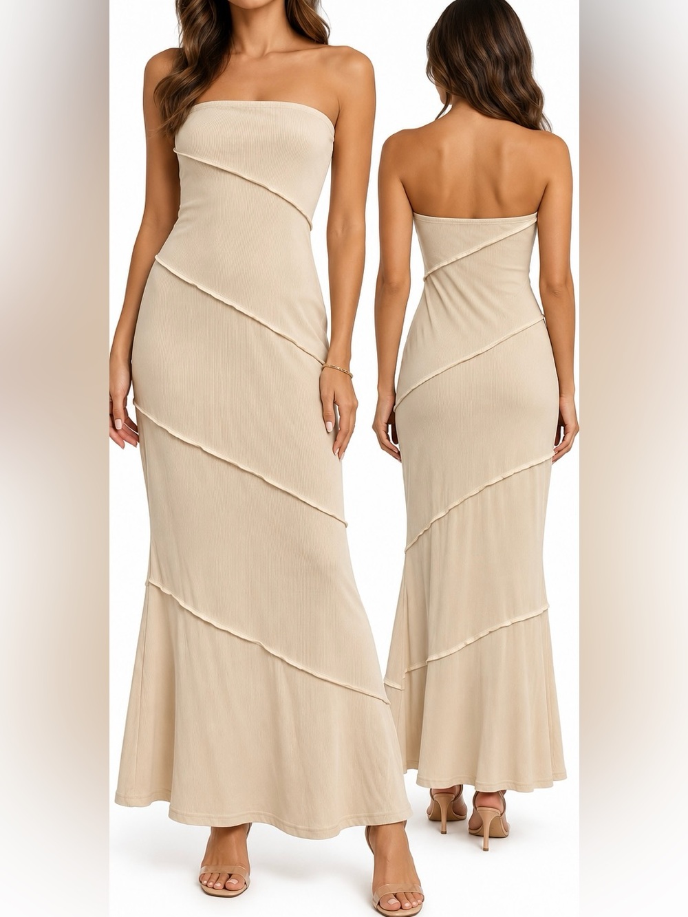 SHEIN MOD Apricot Strapless Rib Knit Maxi Dress S